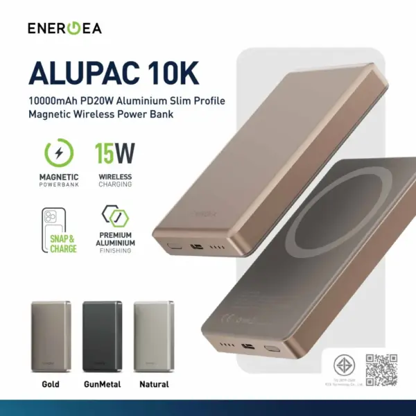 ENERGEA ALUPAC 10K |10,000MAH PD 20W | SLIM PROFILE ALUMINIUM POWER BANK | NAT